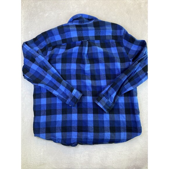 Gander Mountain Heavyweight Flannel Shirt Men's XLT Blue Plaid Cotton Shacket - Picture 9 of 9